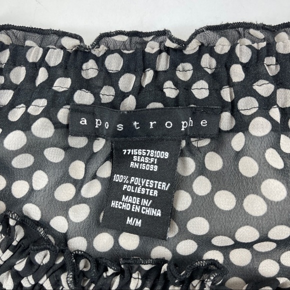 Apostrophe Blouse Womens Medium Black White Polka Dot Cinched Waist Lightweight - Picture 2 of 8